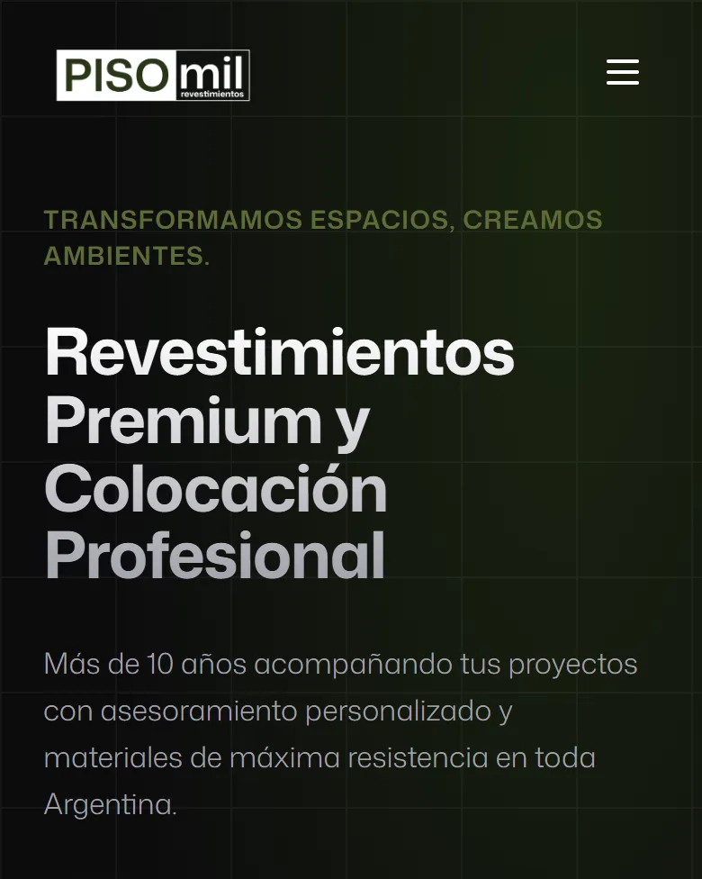 Página de inicio de pisomil.com.ar en un teléfono