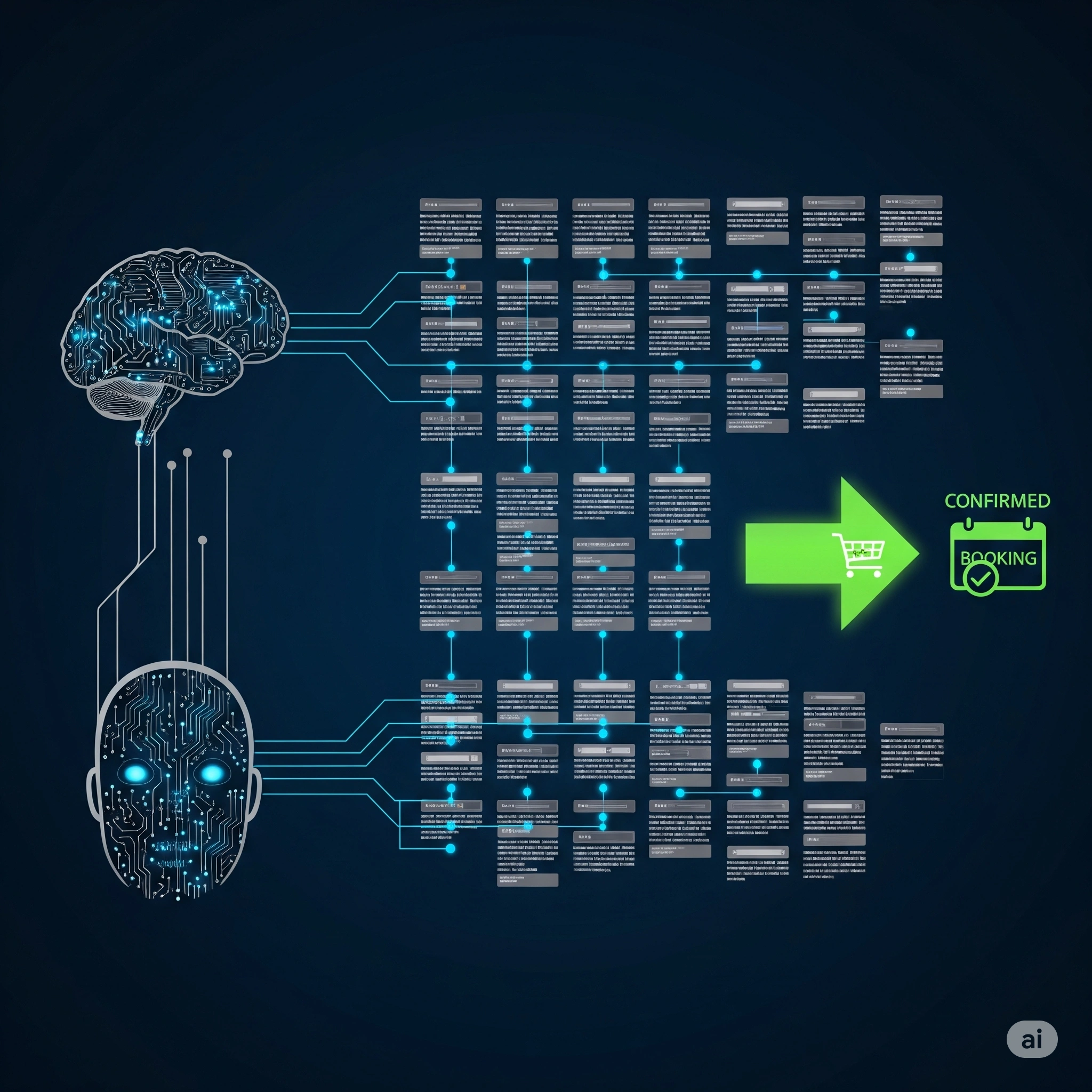 Estructura y Contenido que Convierten y Atrae a la IA Visualizar la organización del contenido, la optimización y la interacción con la inteligencia artificial.